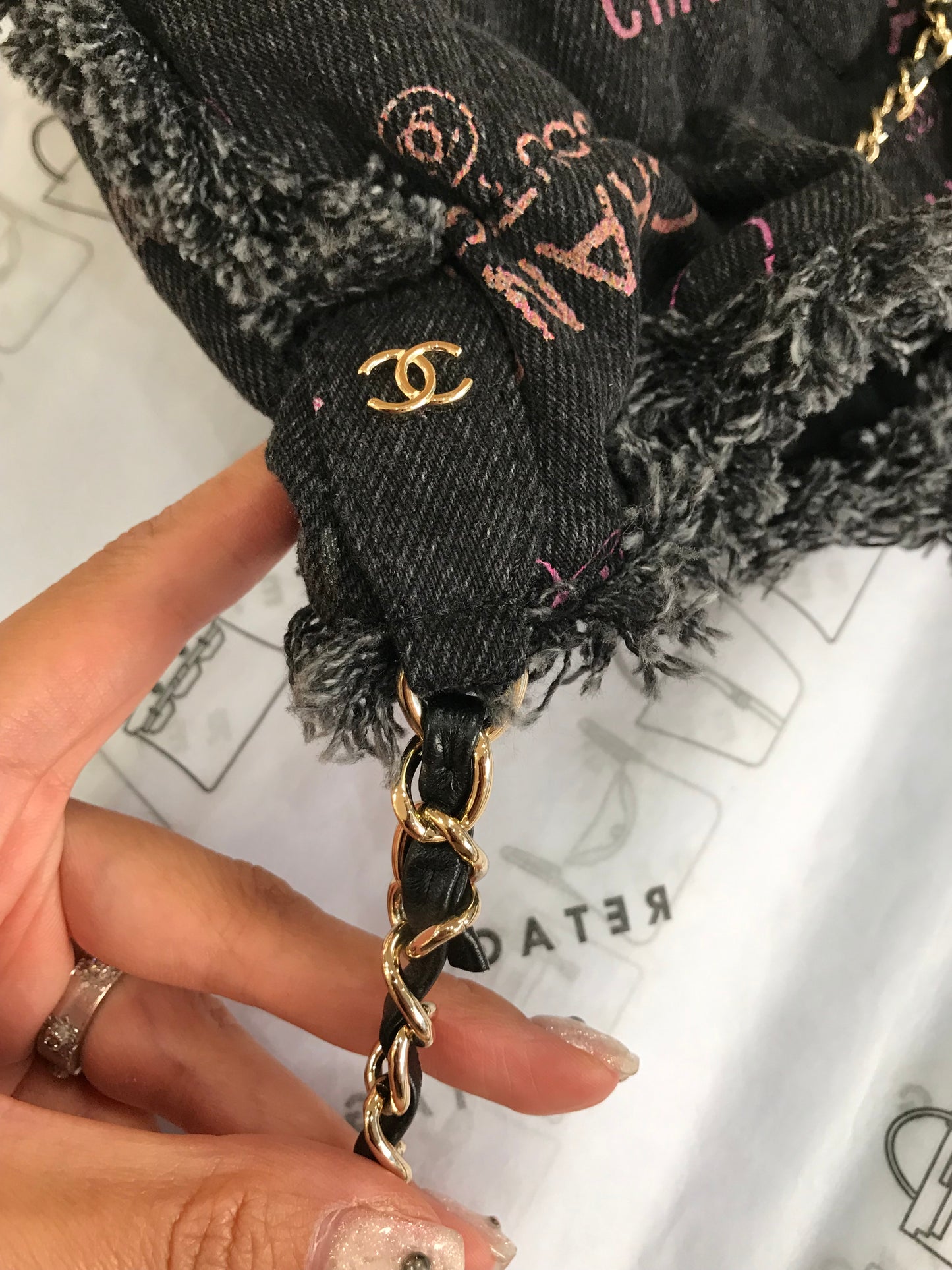 Chanel Denim Quilted Mood Mini Bucket Bag With Chain
