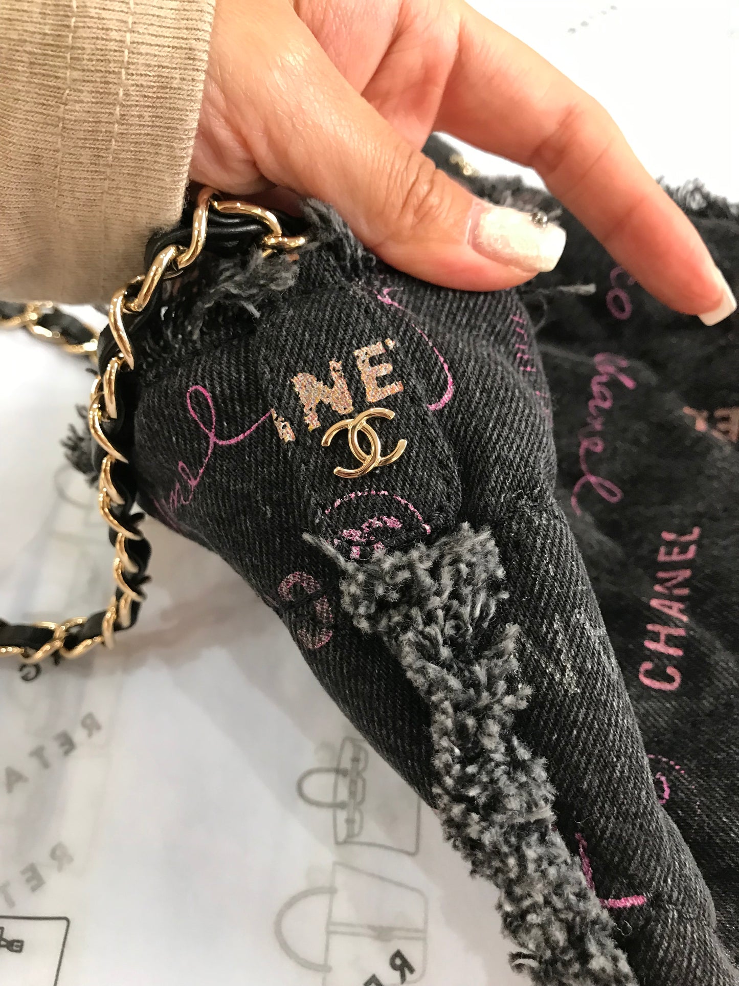 Chanel Denim Quilted Mood Mini Bucket Bag With Chain