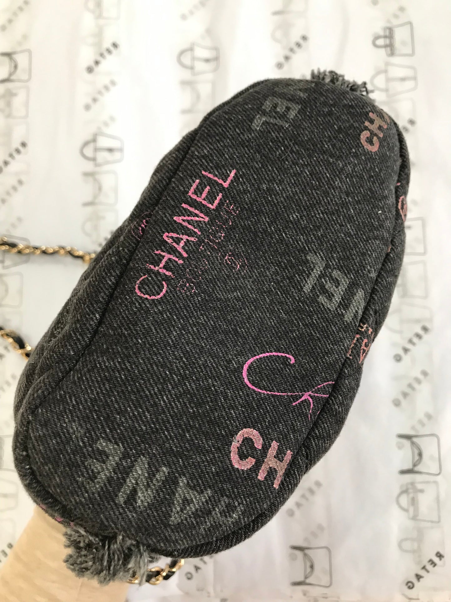 Chanel Denim Quilted Mood Mini Bucket Bag With Chain