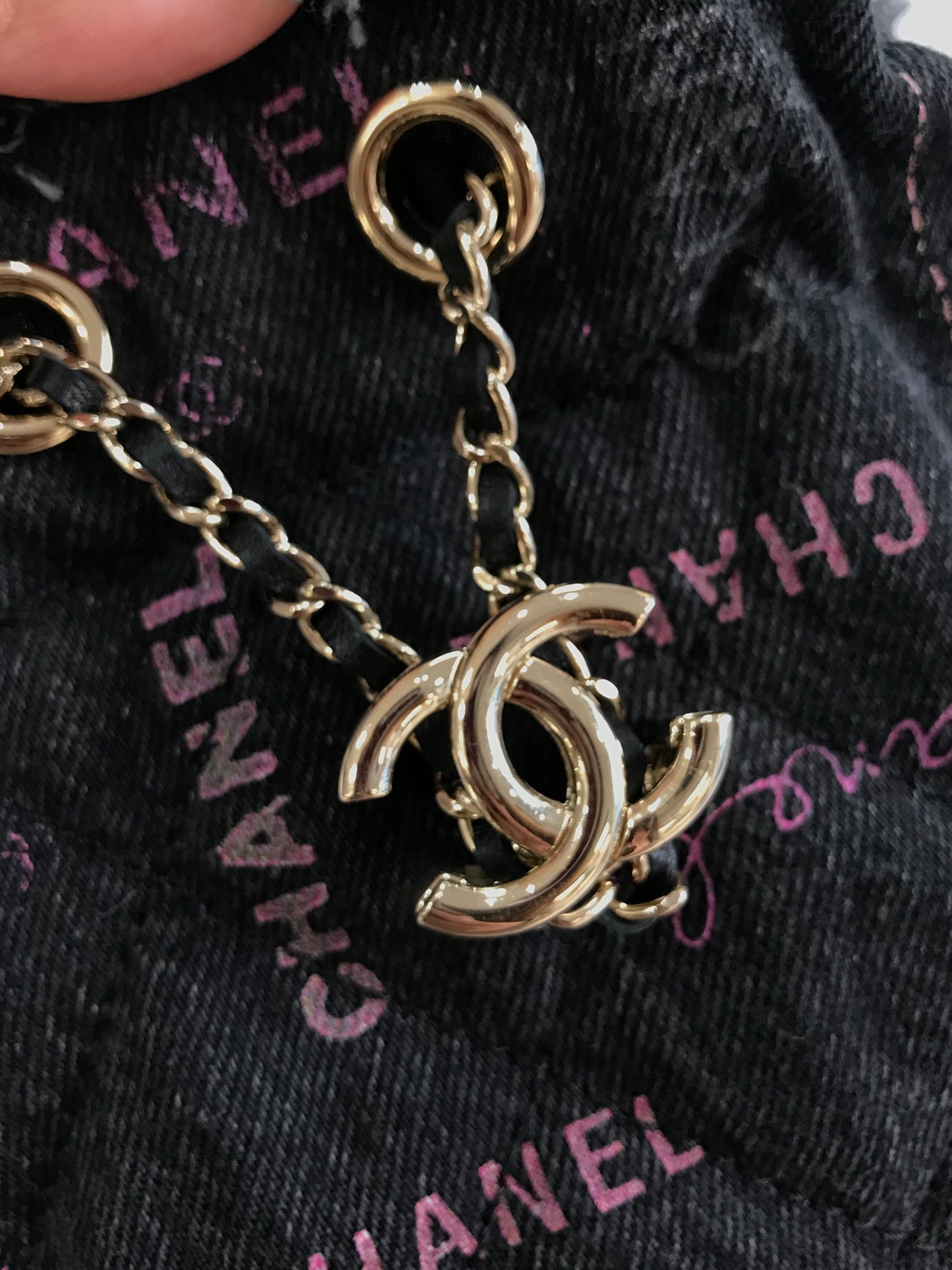 Chanel Denim Quilted Mood Mini Bucket Bag With Chain