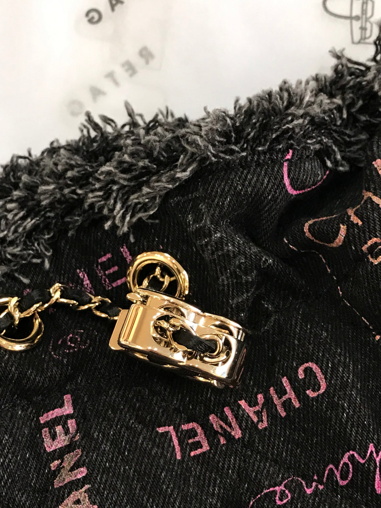 Chanel Denim Quilted Mood Mini Bucket Bag With Chain