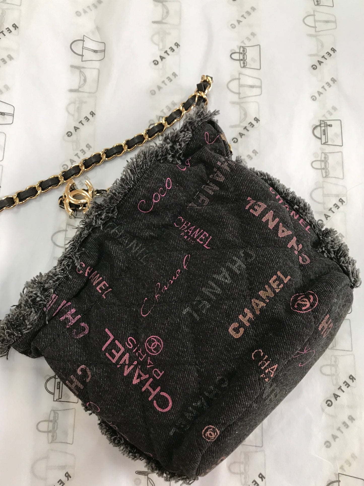 Chanel Denim Quilted Mood Mini Bucket Bag With Chain