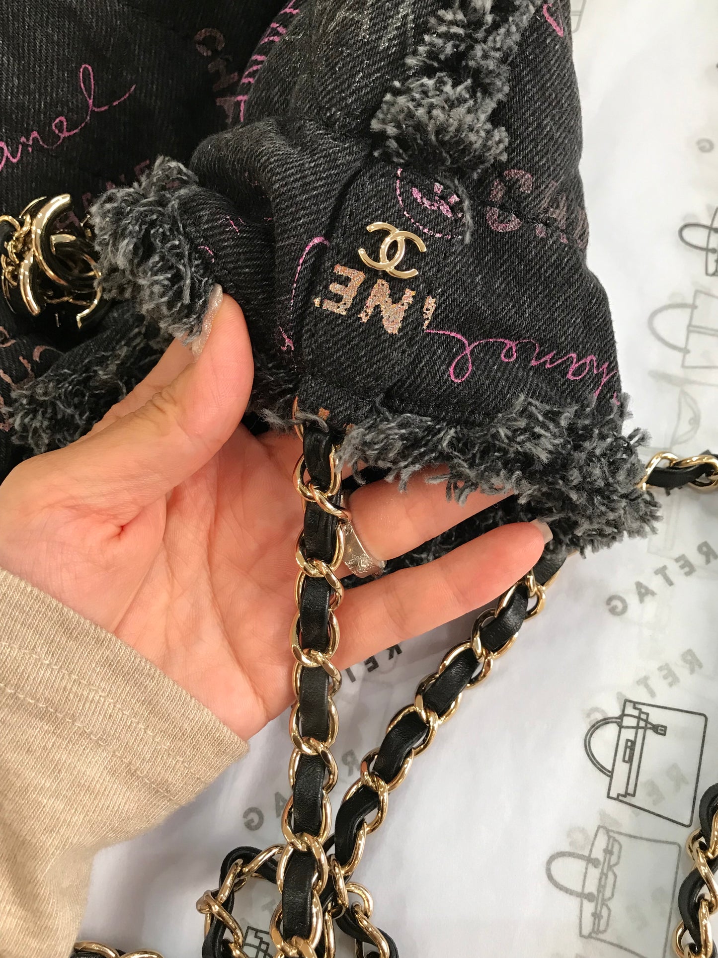Chanel Denim Quilted Mood Mini Bucket Bag With Chain