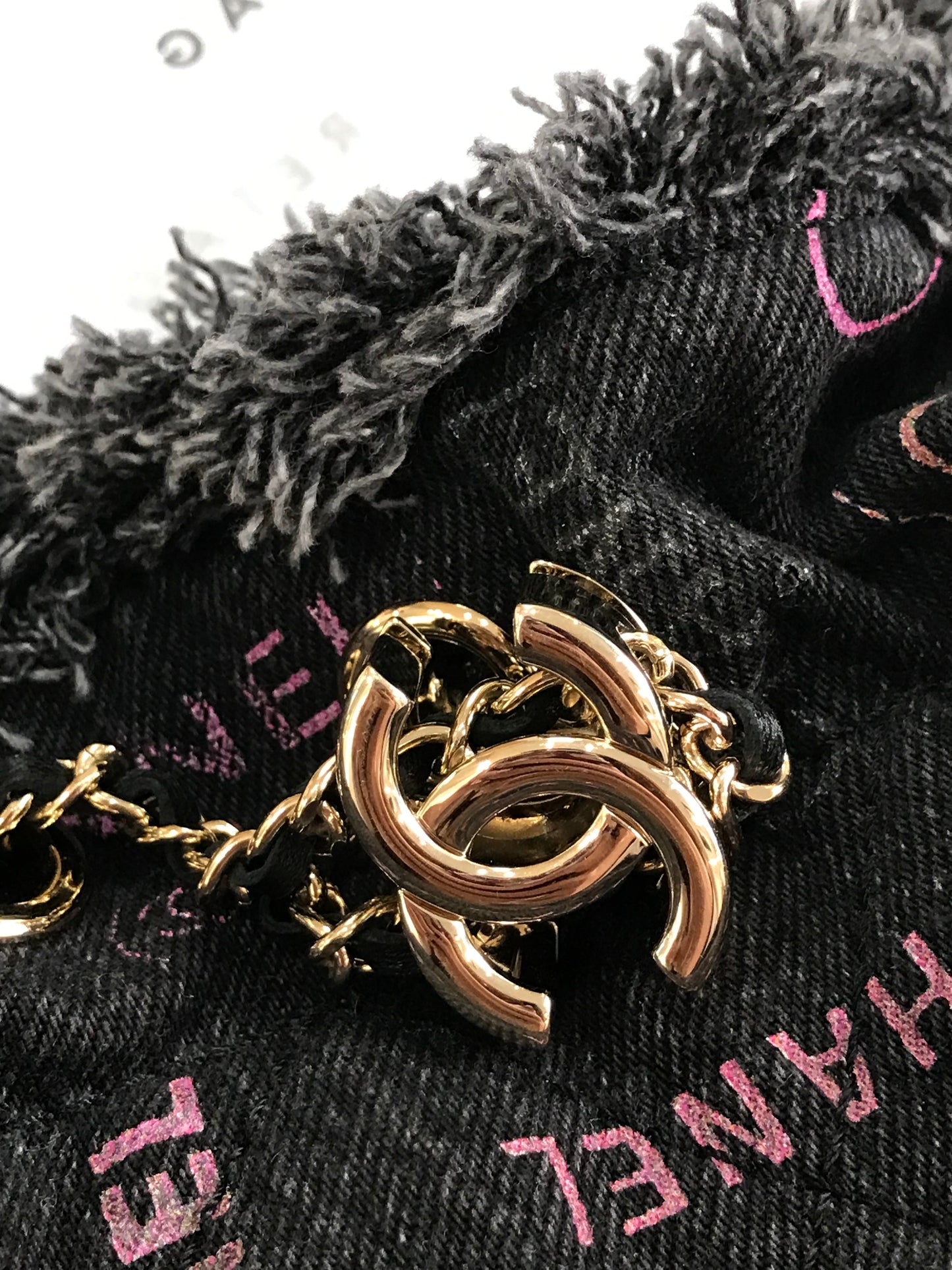 Chanel Denim Quilted Mood Mini Bucket Bag With Chain