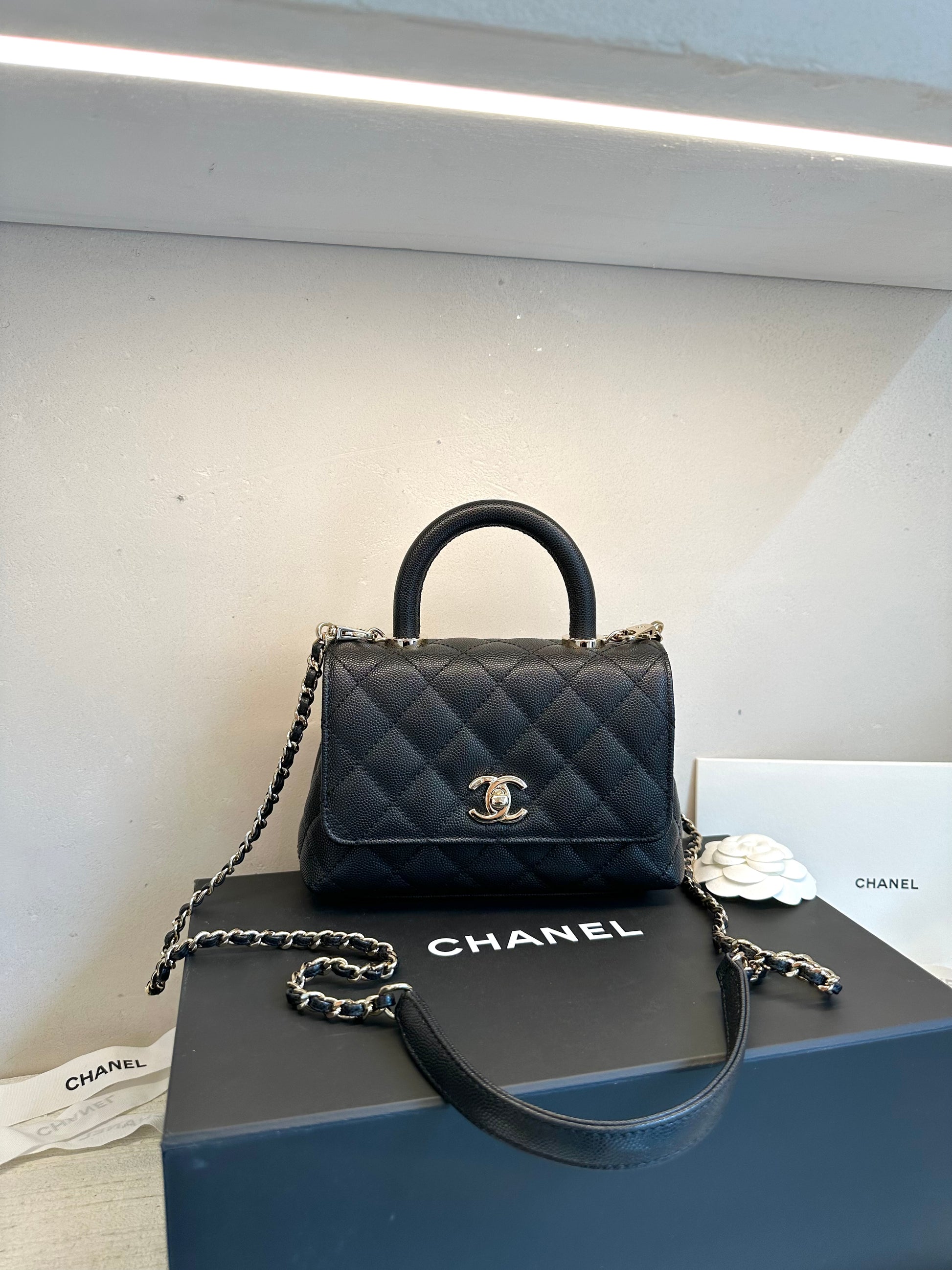 Chanel Coco Lady Top Handle Flap Bag Quilted Calfskin Small Black